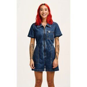 NWT Lucy + Yak Riley Playsuit Denim Romper Mid Wash Blue US 6 Tall
